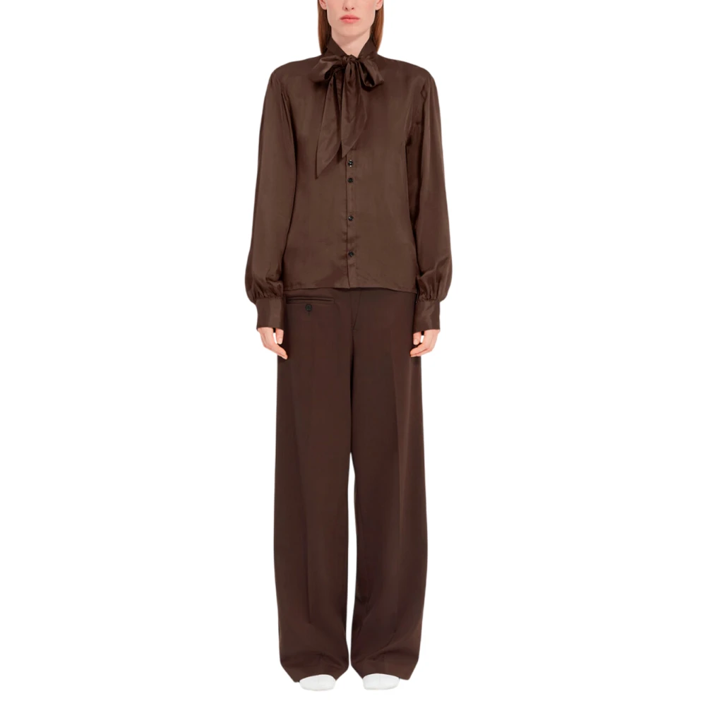 MM6 Maison Margiela Bruine Satijnen Blouse met Voorste Knoop Brown Dames