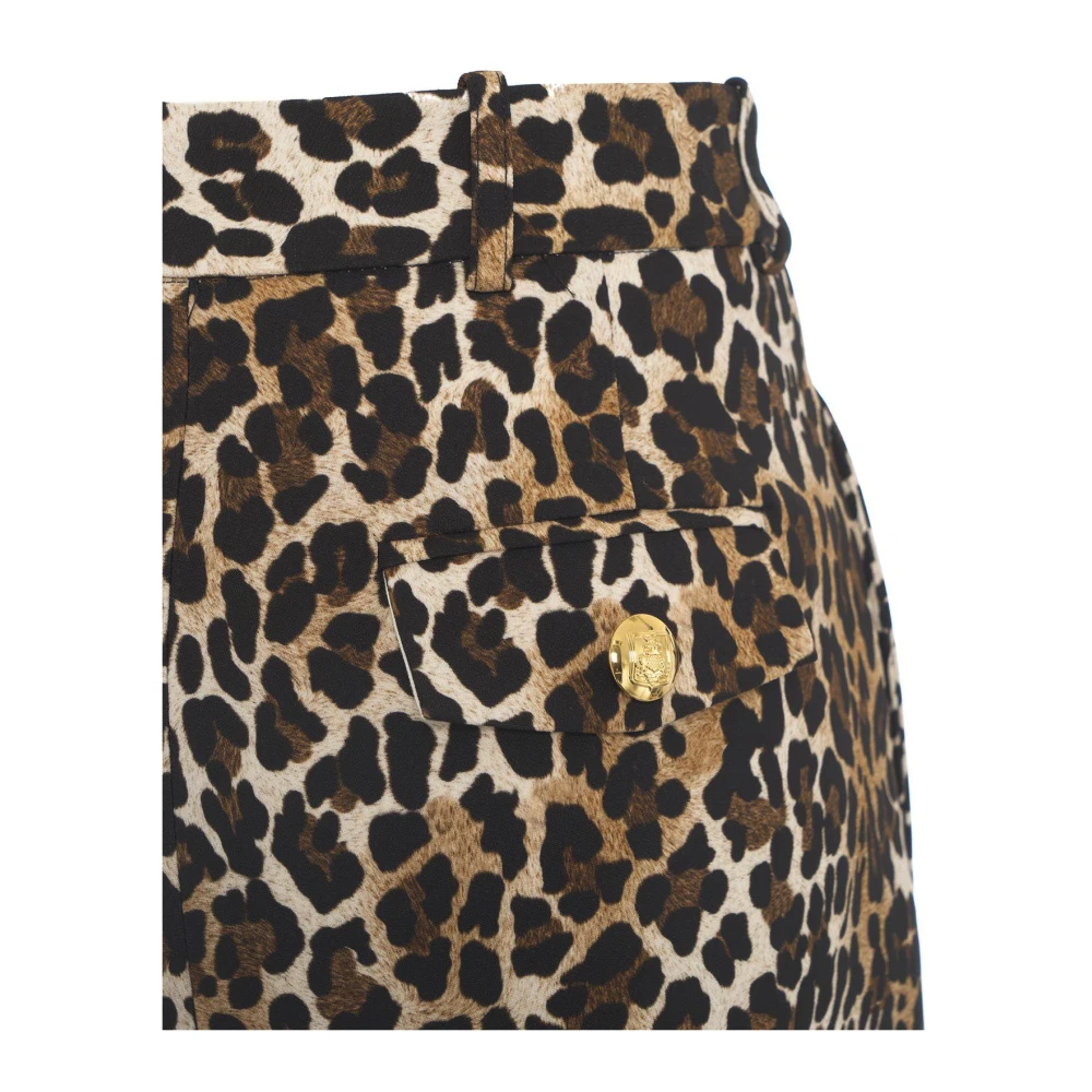 Elisabetta Franchi Bruine Geplooide Crepe Broek Dierenprint Brown Dames