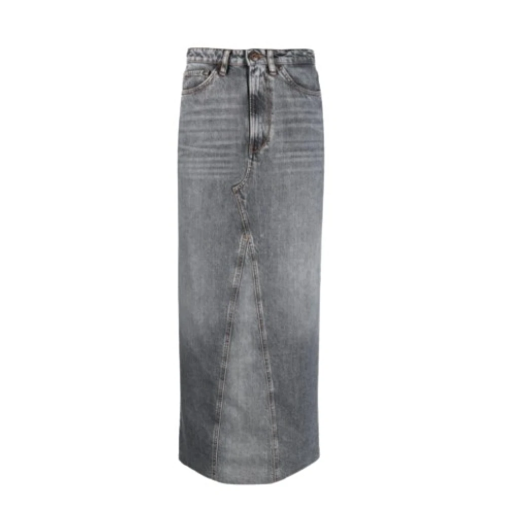 3X1 Grijze Denim Rok Hoge Taille Enkellengte Klassieke Zakken Gray Dames