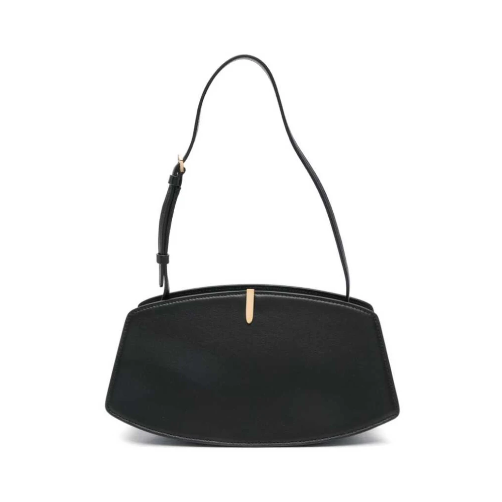 Savette Zwarte leren schoudertas met magnetische sluiting Black Dames