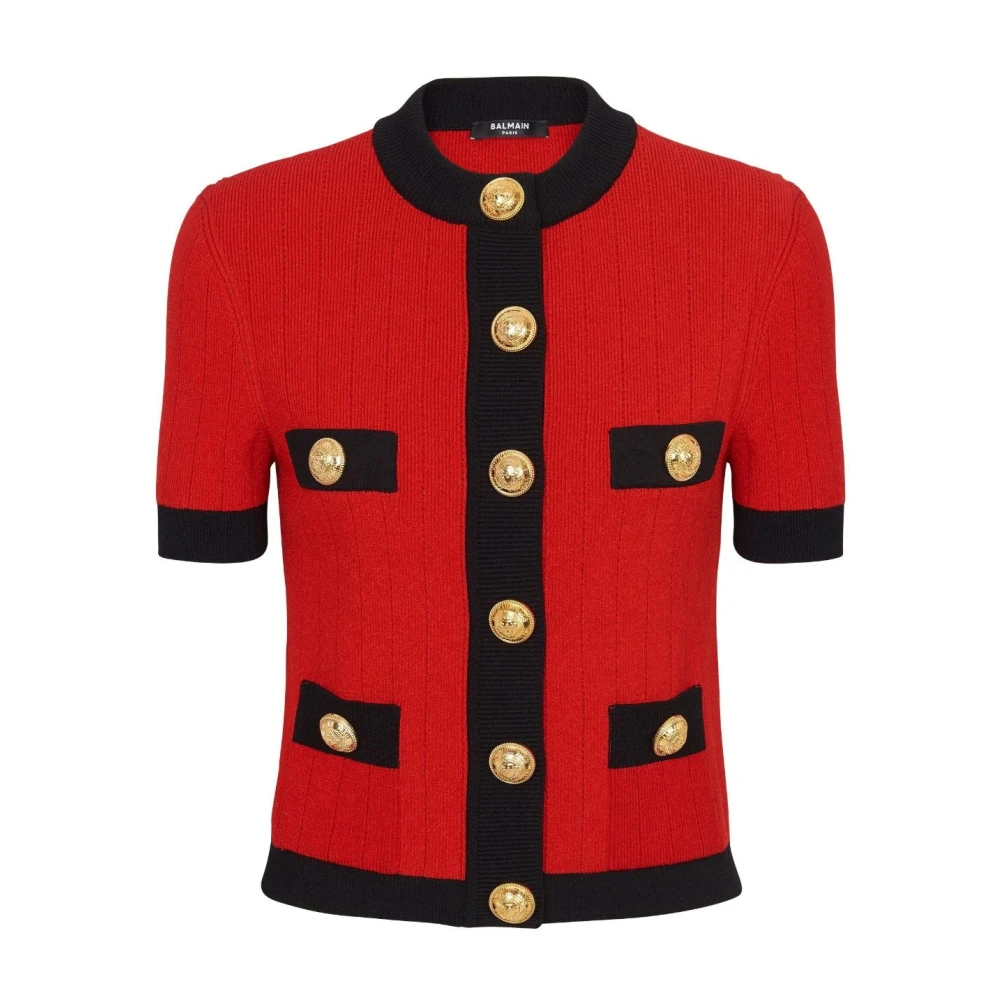 Balmain Röd Kort Knäppt Kofta Red, Dam