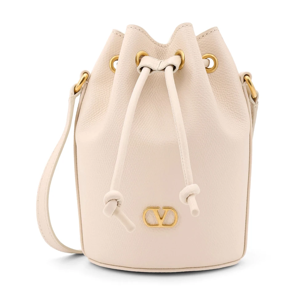 Valentino Garavani Leren Bucket Bag met VLogo Detail Beige Dames