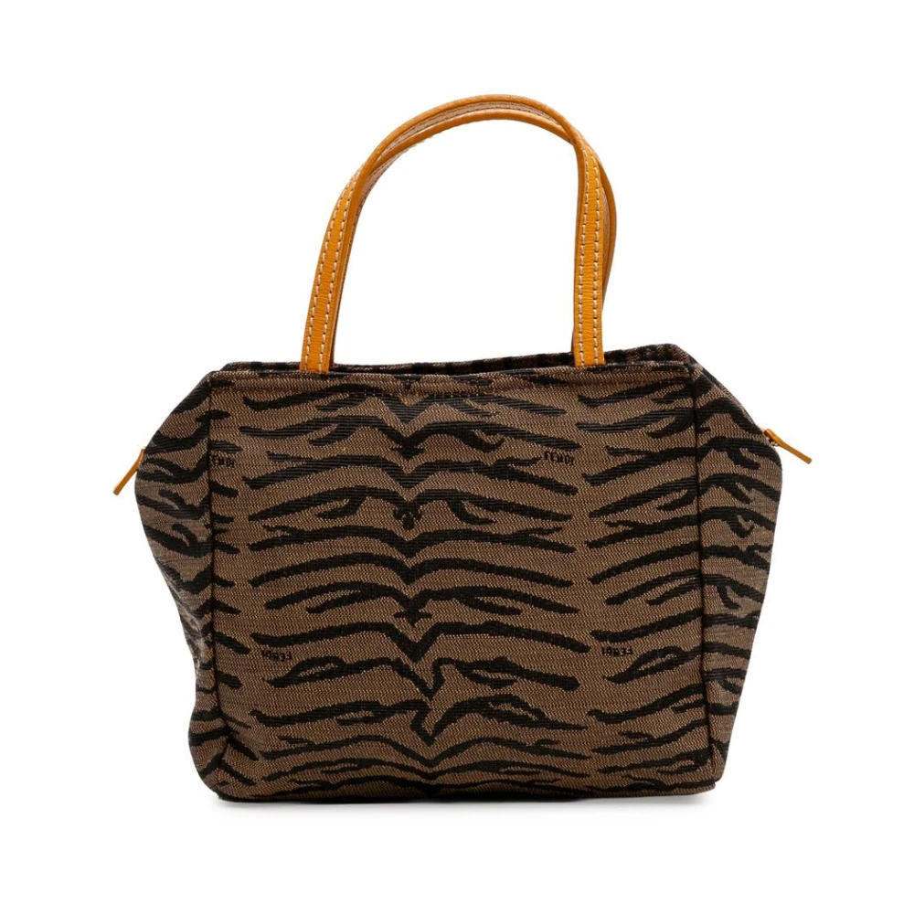 Fendi Vintage Women's Brown Pre-Owned Striking Patterned Textile Handbag With Convenient Handle