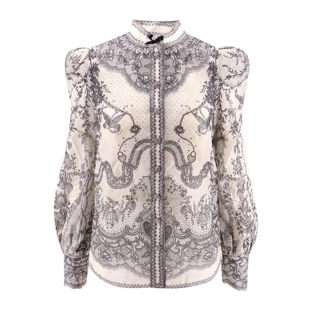 Zimmermann Gedrukte Linnen Zijden Overhemd met Strik Beige Dames
