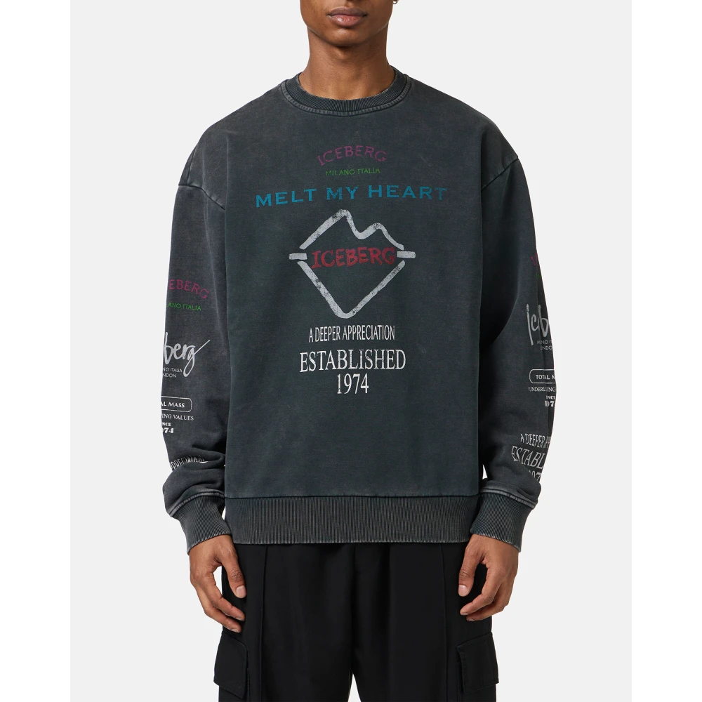 Iceberg Regular fit zwarte crewneck sweatshirt met New Symbol print Black Heren