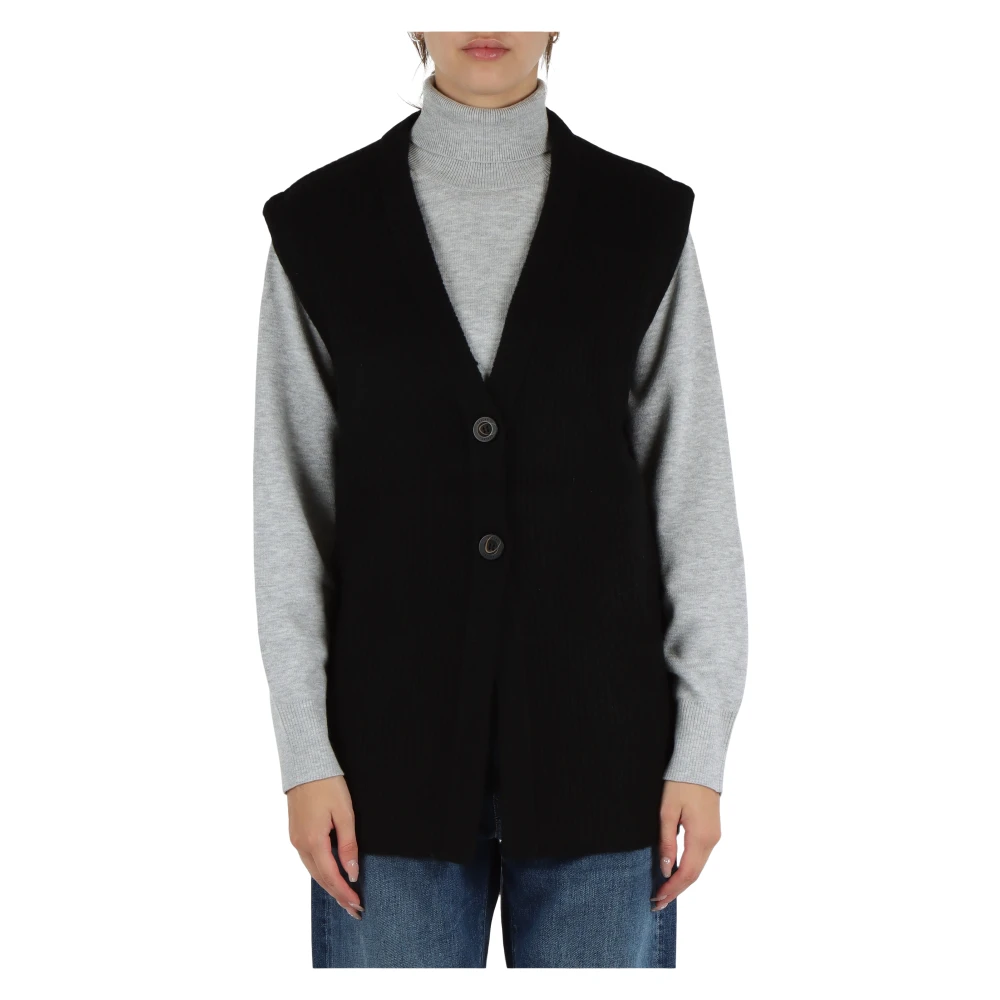 Replay Oversized Wollen Blend V-hals Vest Black Dames