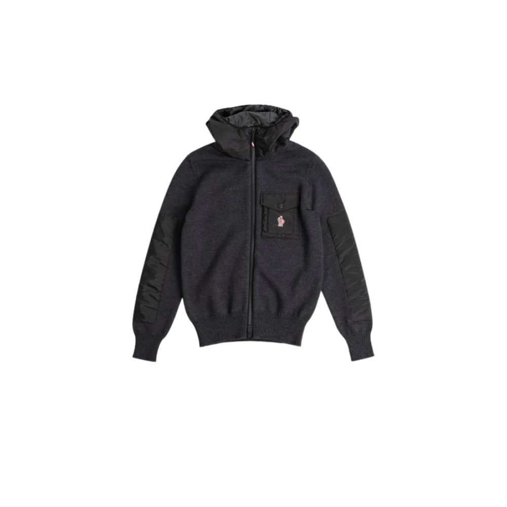 Moncler Grijze wollen vest met capuchon Blue Heren