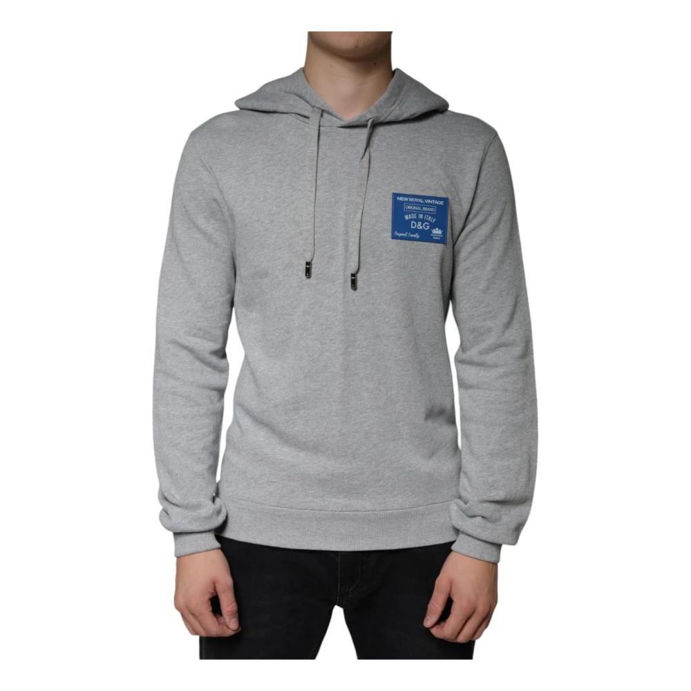 Dolce & Gabbana Men's Gray Hoodies, S, Cotton Logo Hooded Sweatshirt