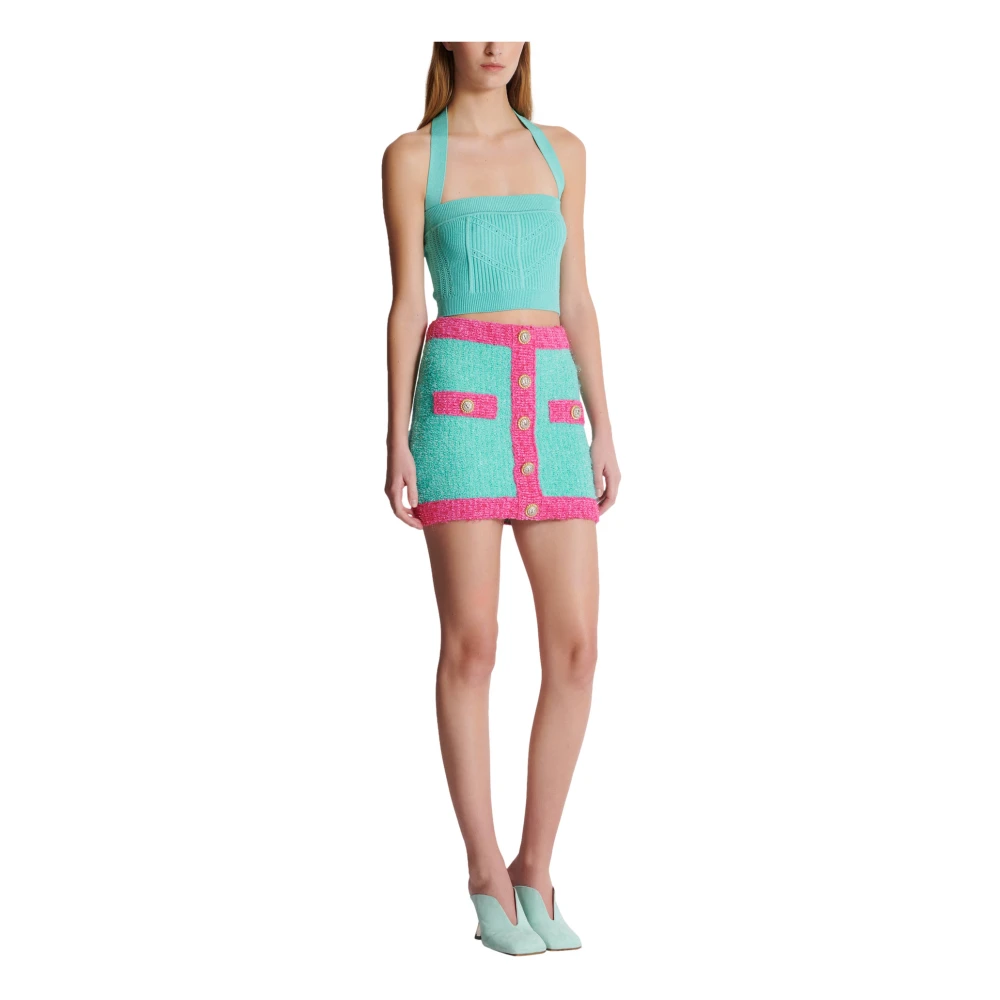 Balmain Tweekleurige gebreide rok met knopen Multicolor Dames