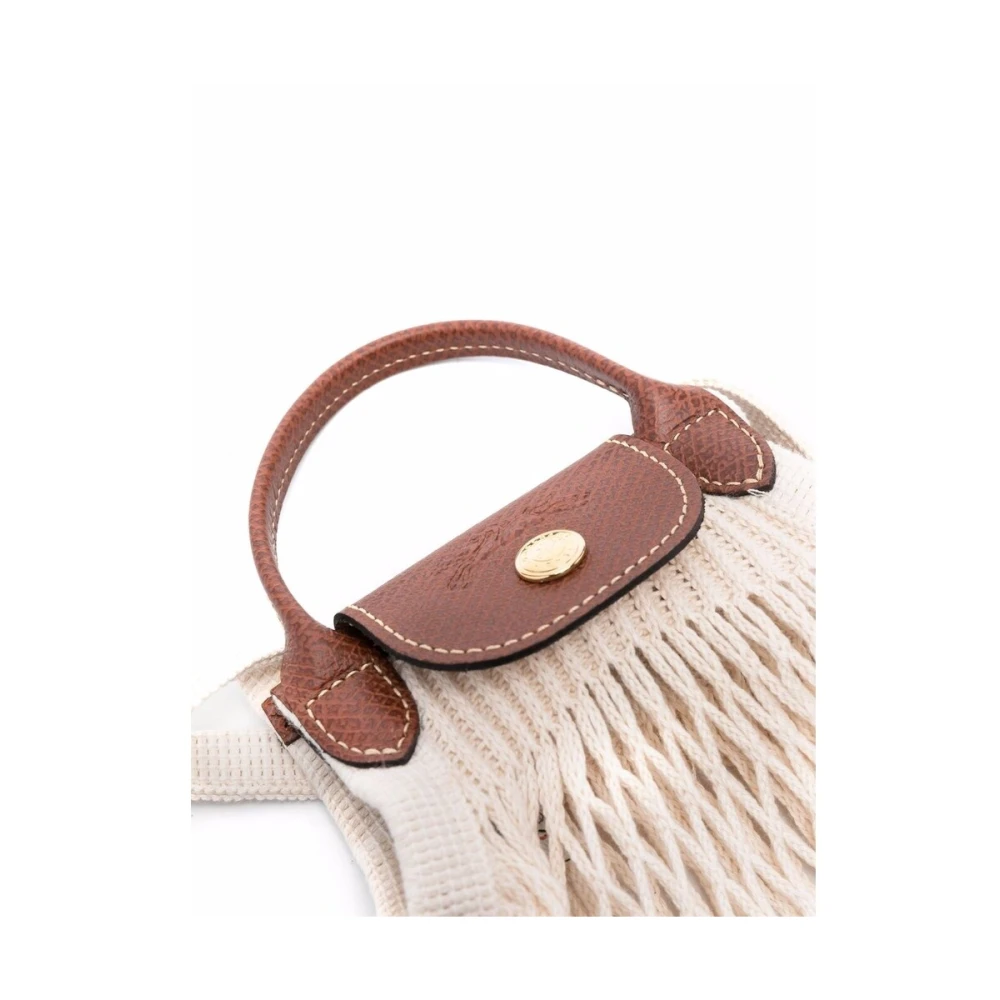 Longchamp Ecru Leren Gebreide Mesh Crossbody Tas Beige Dames