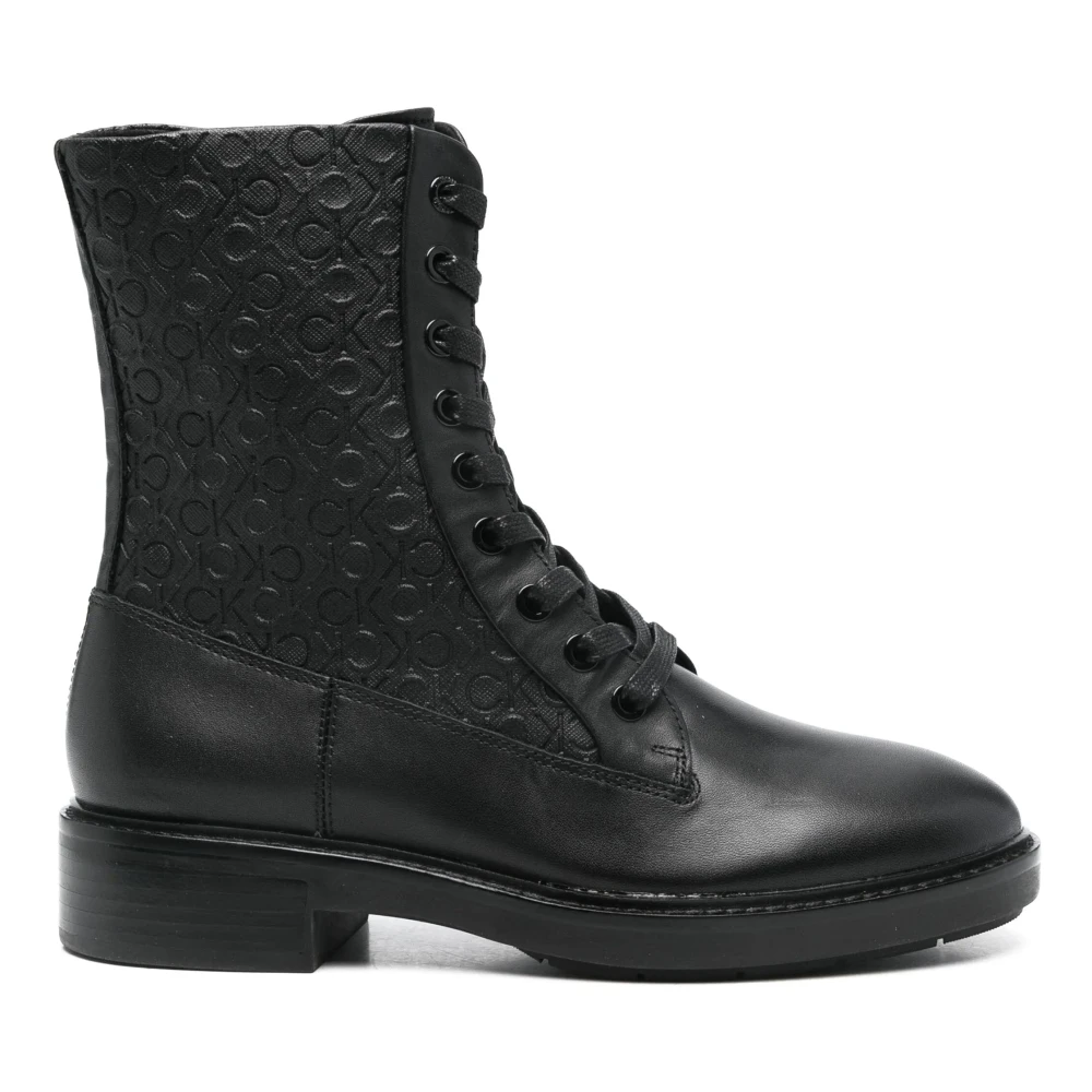 Calvin Klein Women's Black Leather Combat Ankle Boots