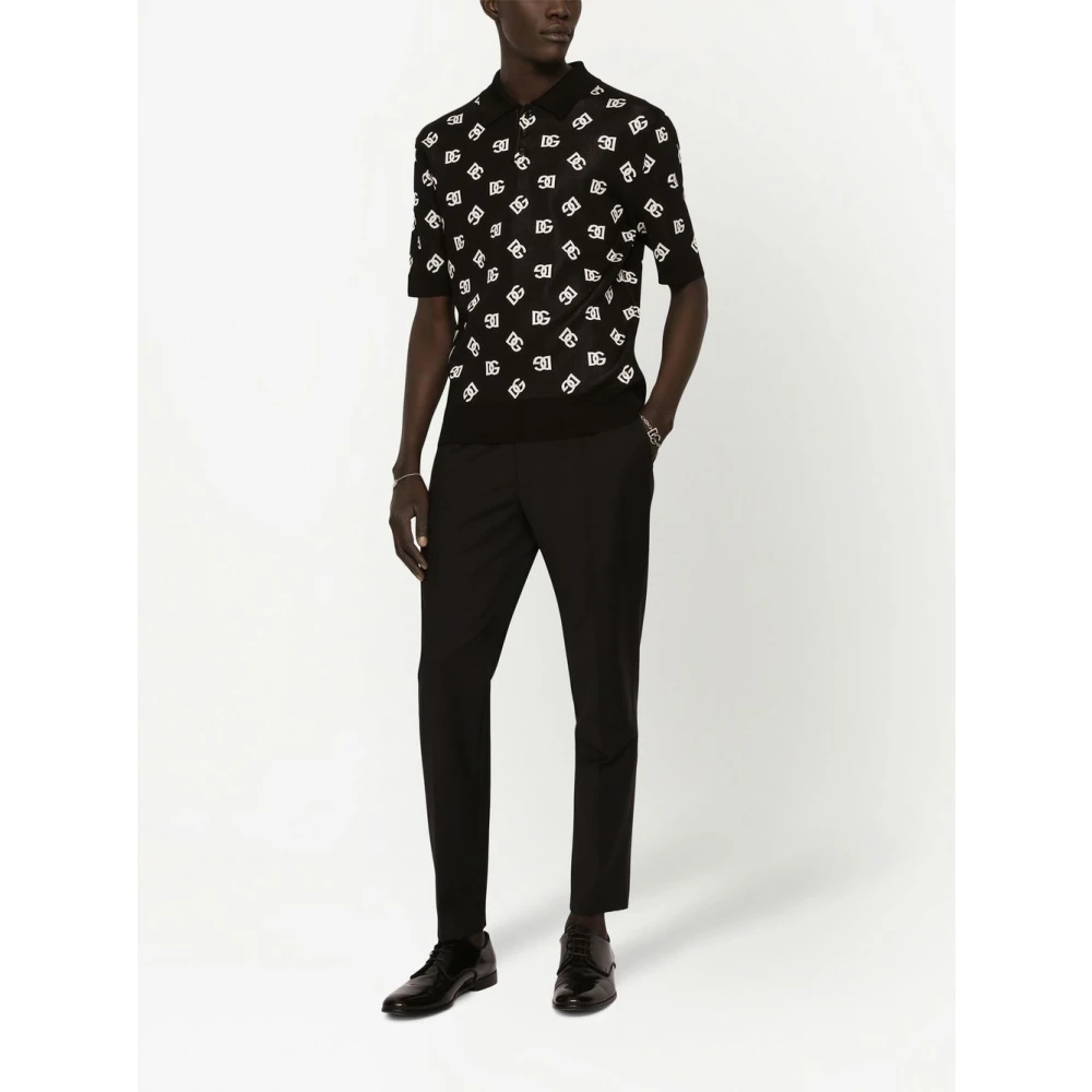 Dolce & Gabbana Geborduurde Logo Wollen Pantalons Brown Heren