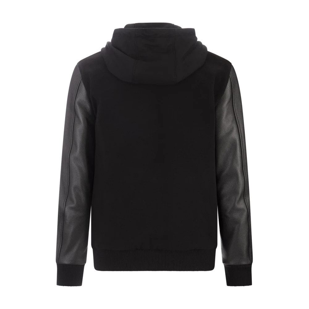 Philipp Plein Zwarte Leren Mouw Hoodie Black Heren
