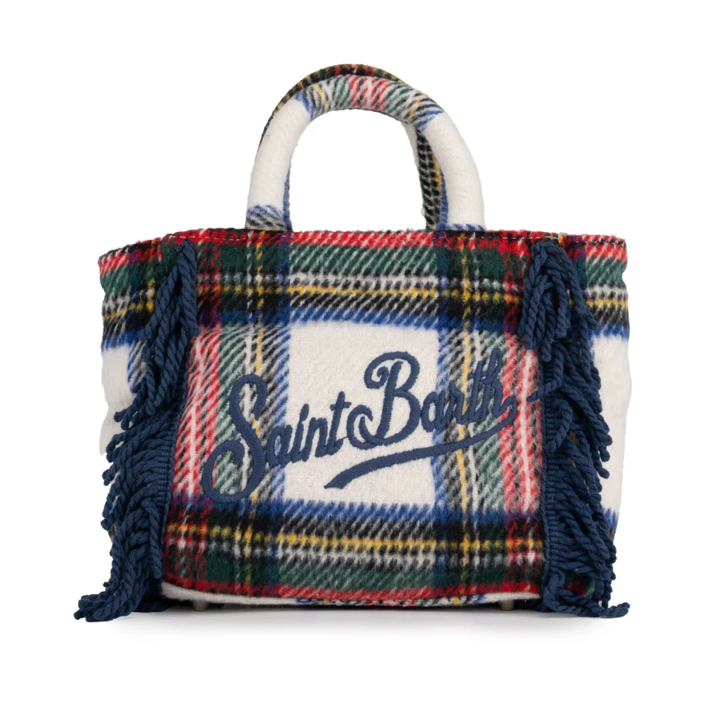 MC2 Saint Barth Blauwe Wol Tartan Handtas met Franjes Blue Dames