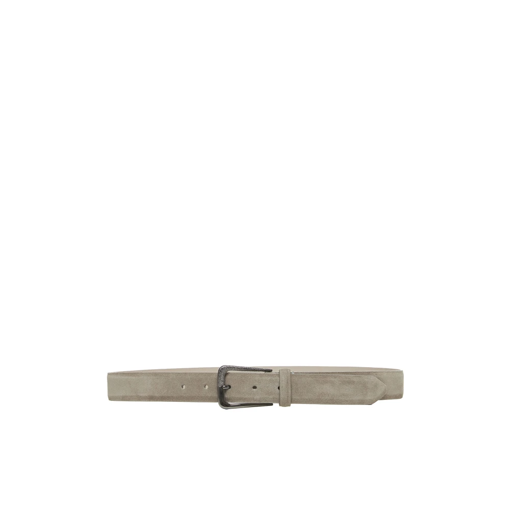 BRUNELLO CUCINELLI Lichtgrijs Suède Riem met Metalen Gesp Gray Dames