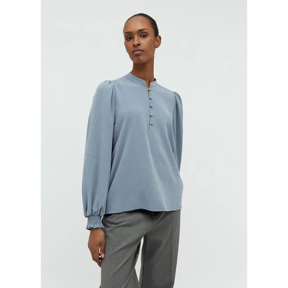 MbyM Blauwe Edeline Mandarin Kraag Blouse Blue Dames