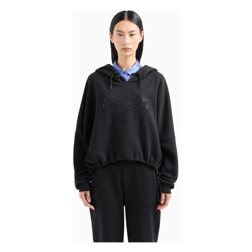 Emporio Armani Zwarte dameshoodie met logo-accent Black Dames
