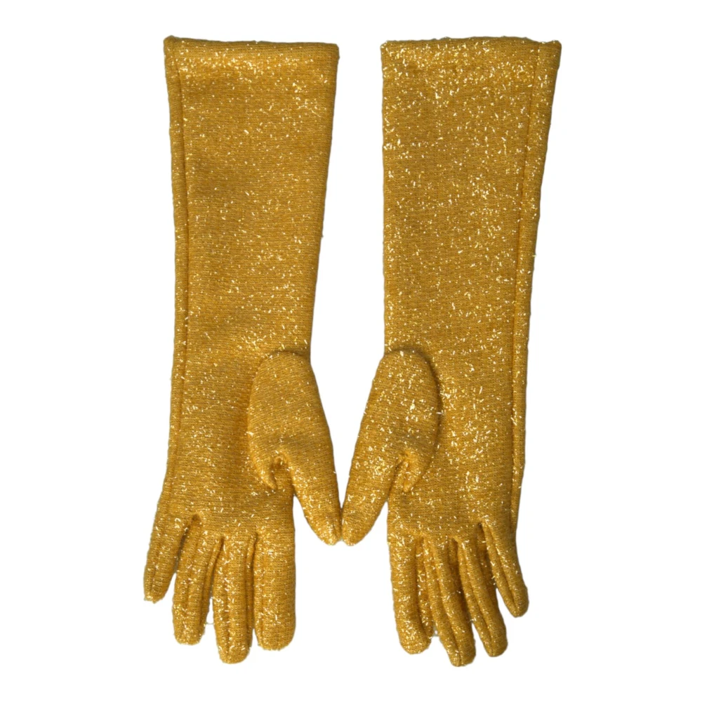 Dolce & Gabbana Gouden Lurex Mid Arm Handschoenen Yellow Dames