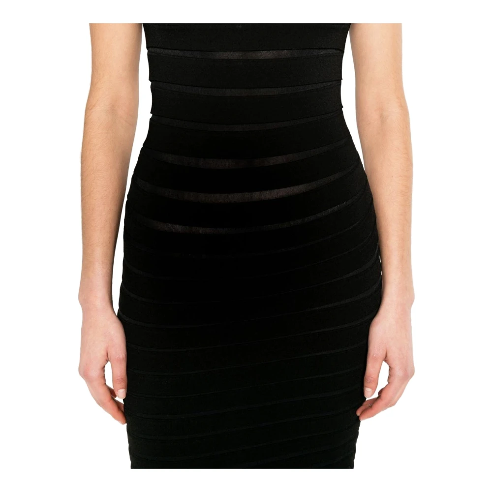 Alaïa Gestreepte 3D Midi Jurk Italië Gemaakt Black Dames