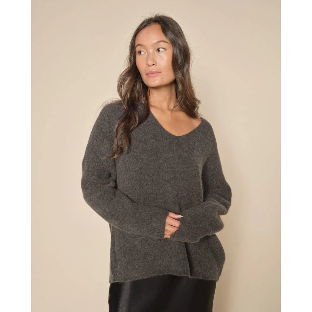 MOS MOSH V-hals Gebreide Trui MMThora Stijl Gray Dames
