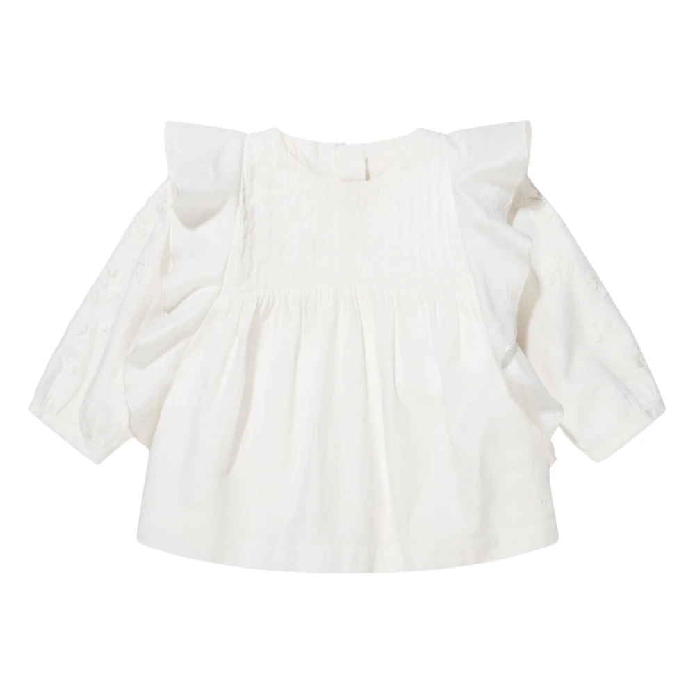 Chloé Girls Beige Cotton Blouse With Embroidery And Ruffles
