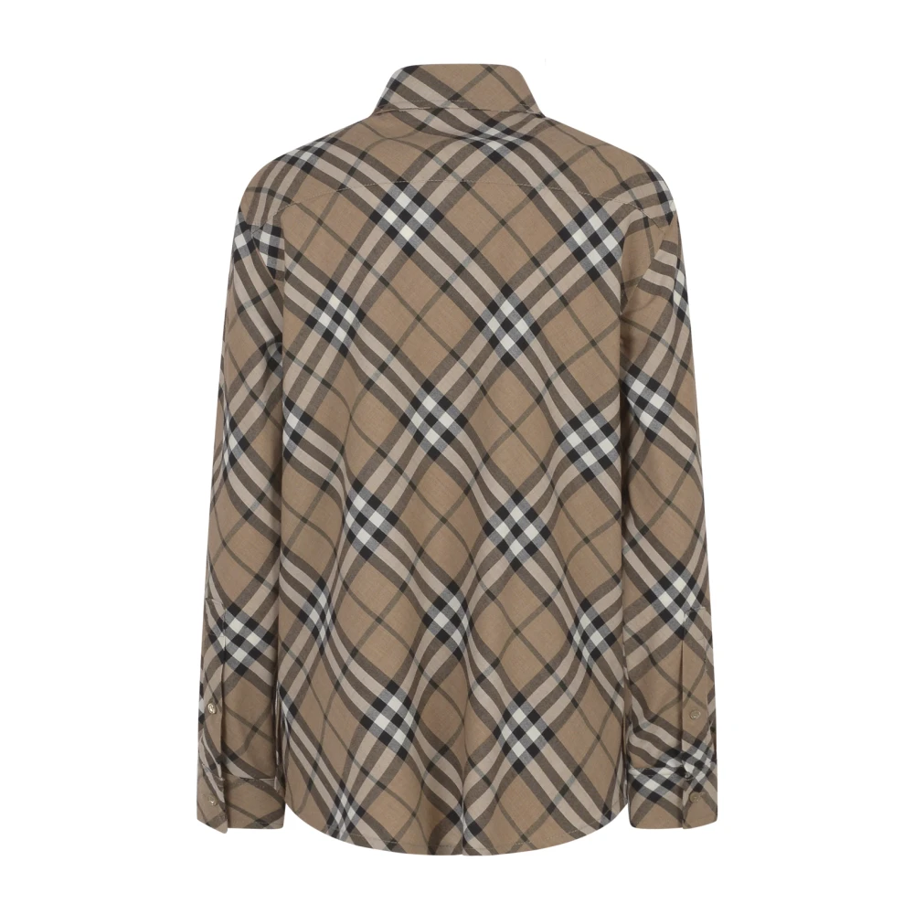 Burberry Geruit Motief Wollen Overhemd Brown Dames