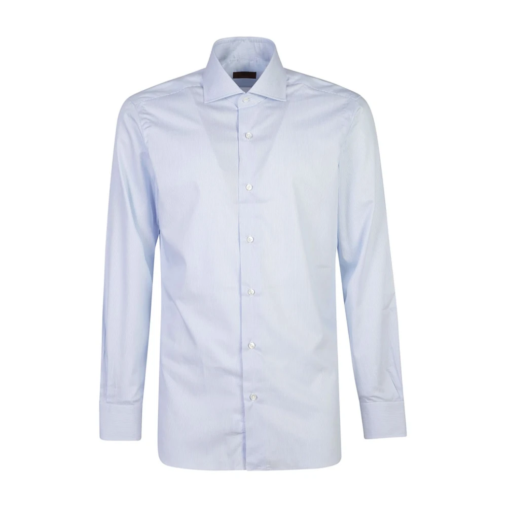 Barba Heldere Blauwe Katoenen Overhemd Lange Mouw Blue Heren