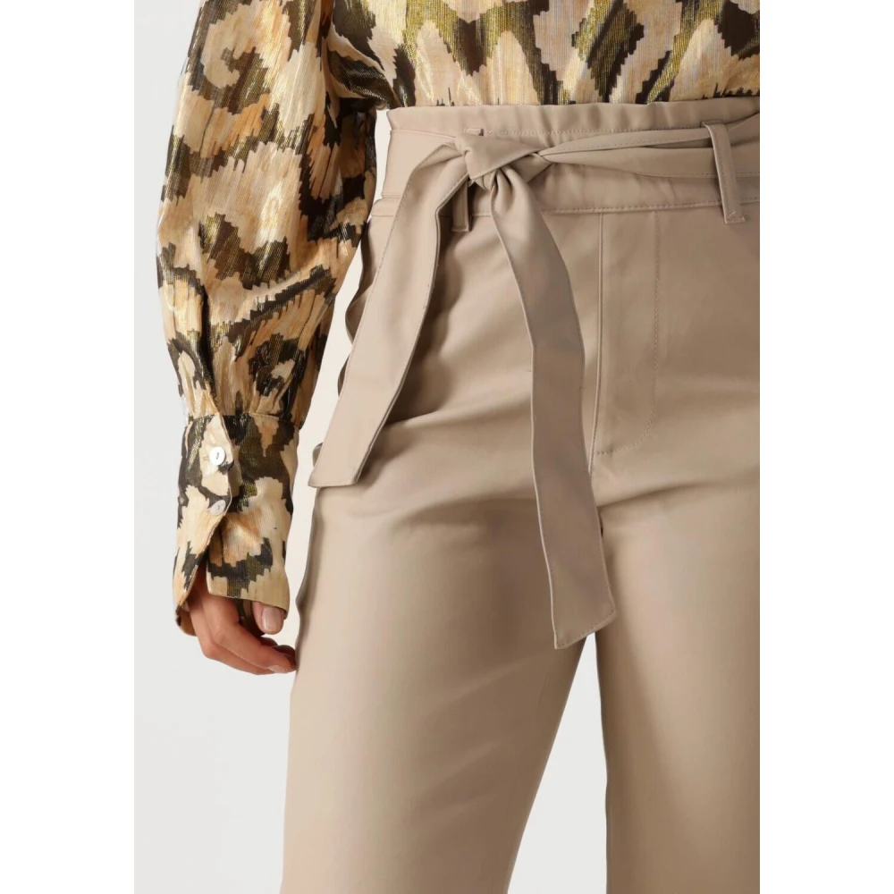 Knit-ted Zand Leren Pantalon Stijl Beige Dames