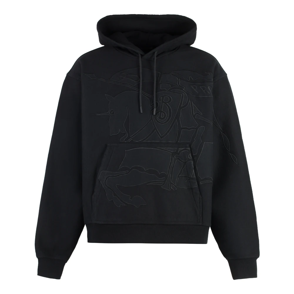 Burberry Katoenen Hoodie met Logoplaatje Black Heren