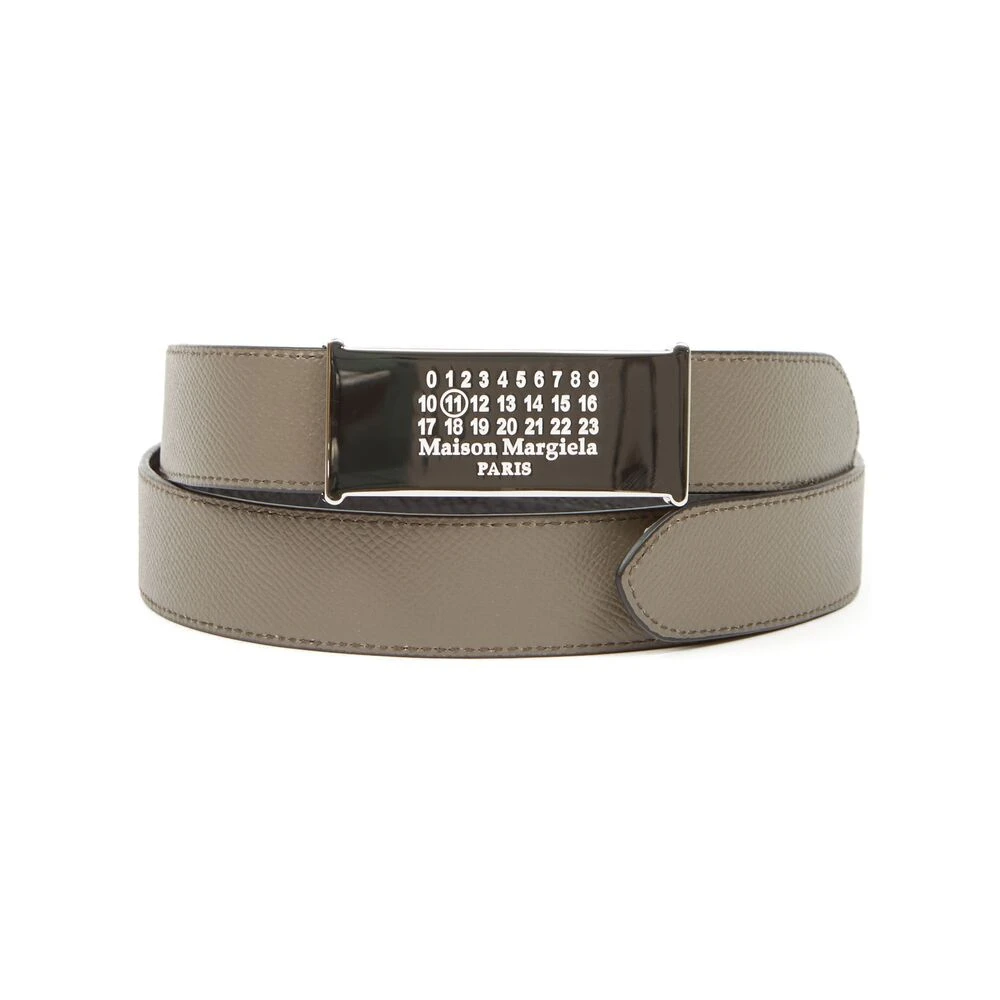 Maison Margiela Bruin Leren Logo Riem Stansgatdetails Beige Heren