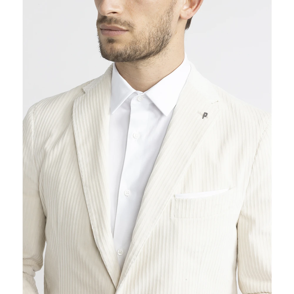 PESERICO Stretch katoenen ribfluwelen single-breasted blazer Beige Heren