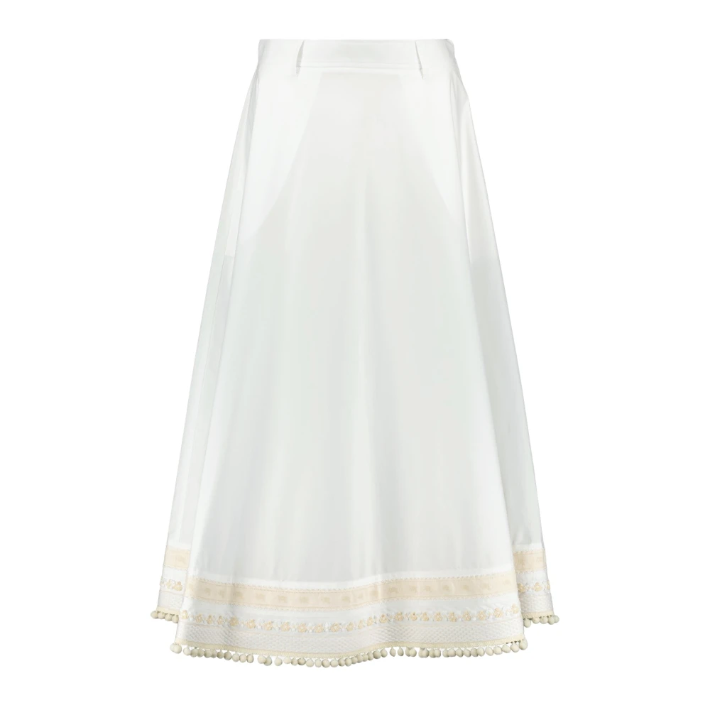 Moschino Women's White Midi Skirts, M, Long Poplin Skirt With Embroidery