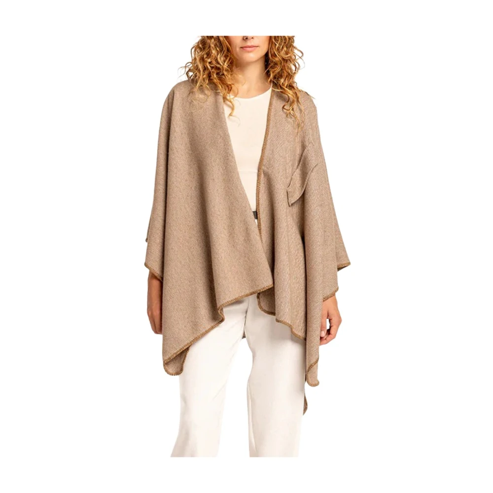 Abbacino Vrouw Beige Jassen Dames, One Size, Polyester, Kimono Juna Poncho