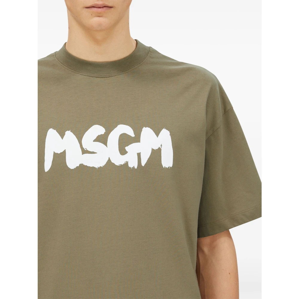 Msgm Groene Logo Pennellato T-shirts en Polo's Green Heren
