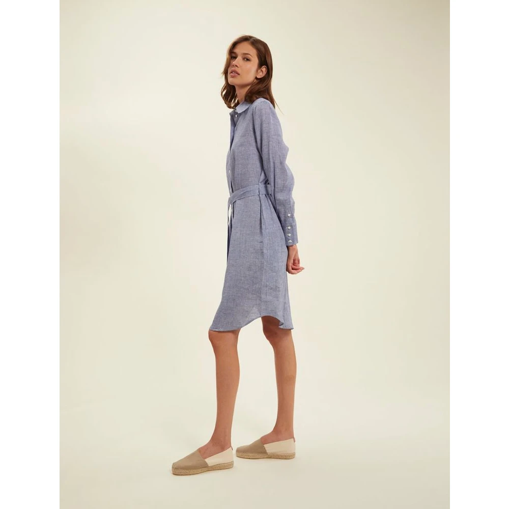 Ines De La Fressange Paris Blauwe Linnen Overhemdjurk Houndstooth Blue Dames