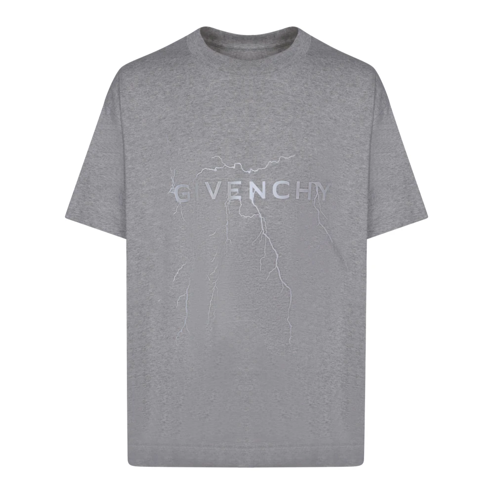 Givenchy Grijze Crew Neck T-shirts en Polos met Reflecterende Bliksem Kunst Gray Heren