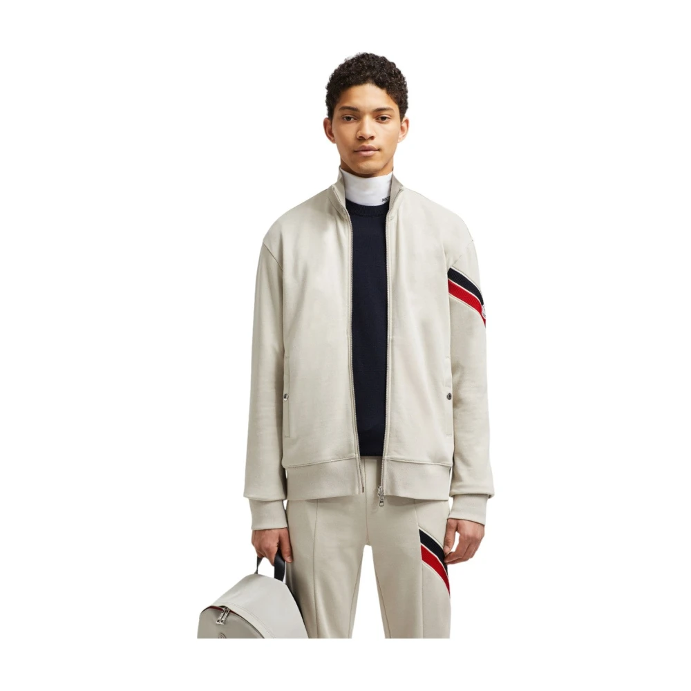 Moncler Tricolour Trim Zip-Up Sweatshirt Beige Heren