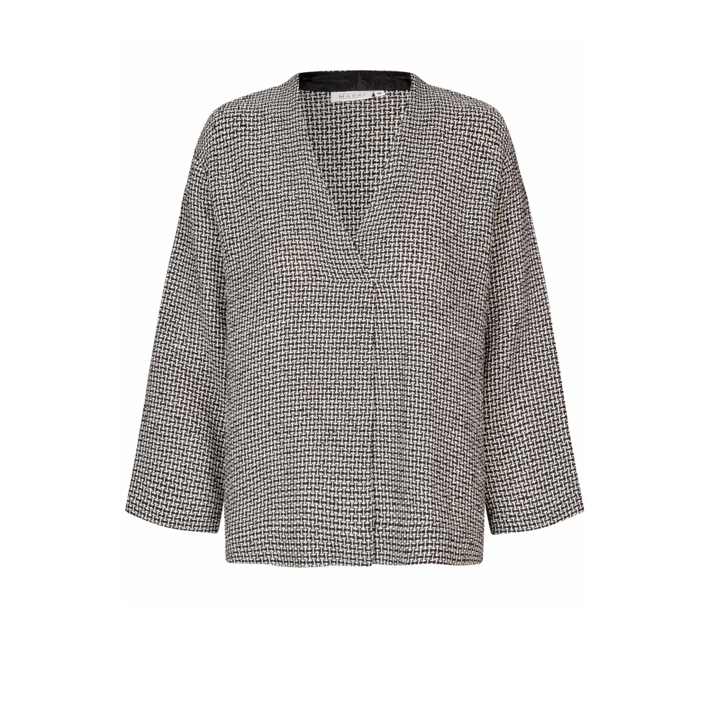 Masai Zwarte Boucle Top met 3 4 Mouwen Multicolor Dames