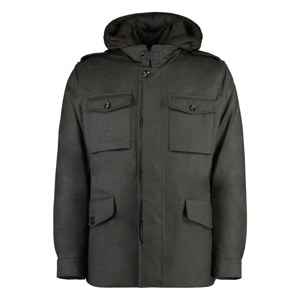 Moorer Gelaagde Hoodie met Trekkoordtaille Green Heren