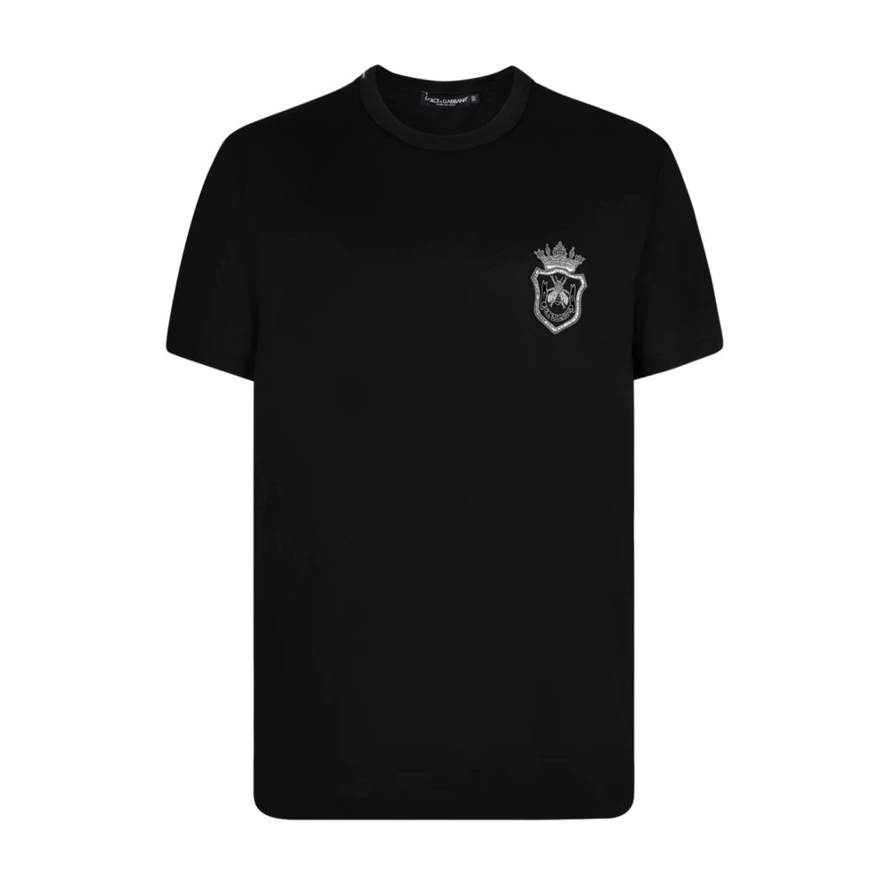 Dolce & Gabbana Men's Black Cotton T-Shirt With Heraldic Patch - T-Shirts - 3XL - Tops