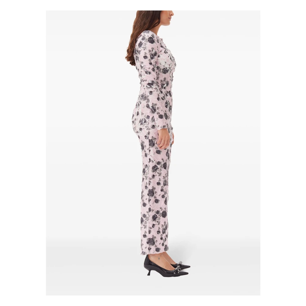 Ganni Roze Jurk met Hoge Split Multicolor Dames