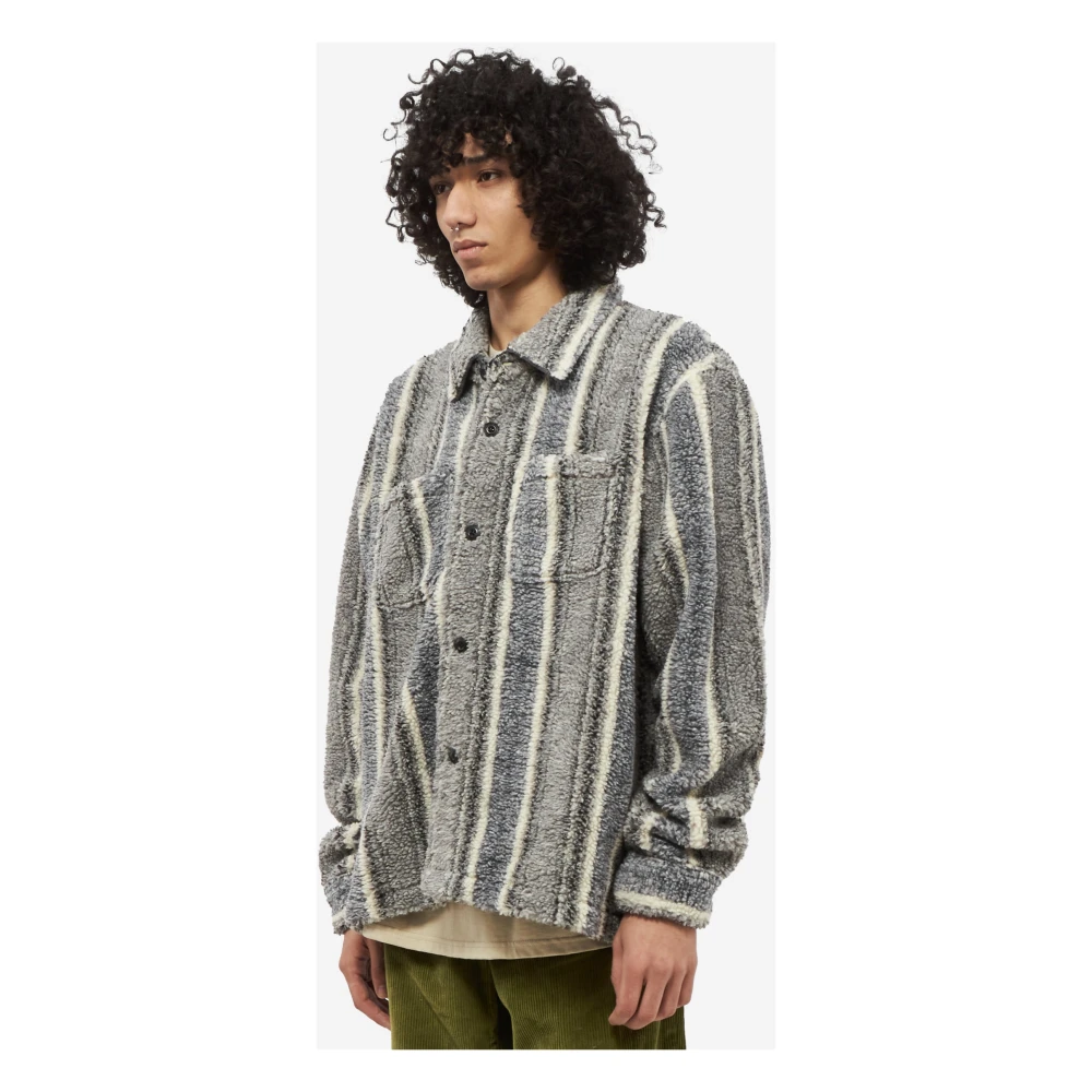 Stüssy Sherpa Gestreepte Jas in Grijs Polyester Gray Heren