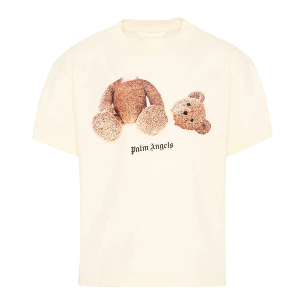 Palm Angels , Kids Short Sleeve T-Shirts, Male, Beige, 8 Y, Bear Graphic T-Shirt