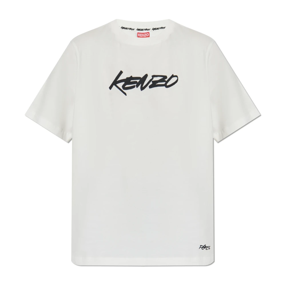 Kenzo Vit T-Shirt Med Tryckt Logotyp