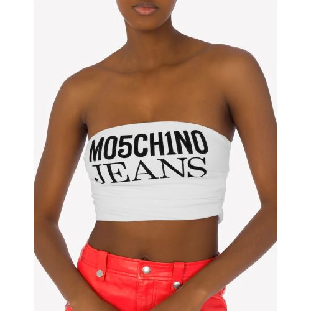 Moschino Top Met Logo Print Zonder Bandjes White Dames