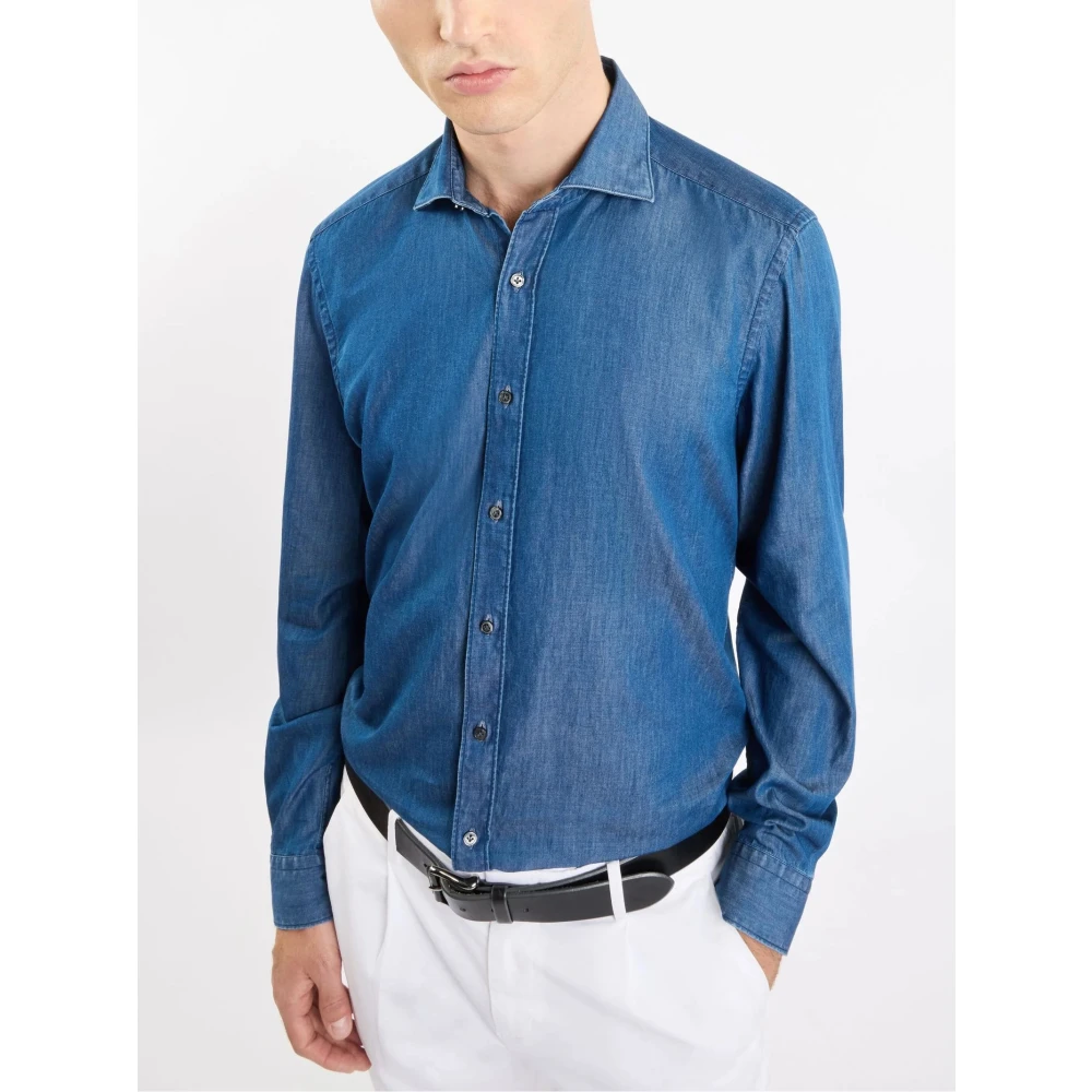 Fay Blauw Denim Stone Washed Overhemd Blue Heren