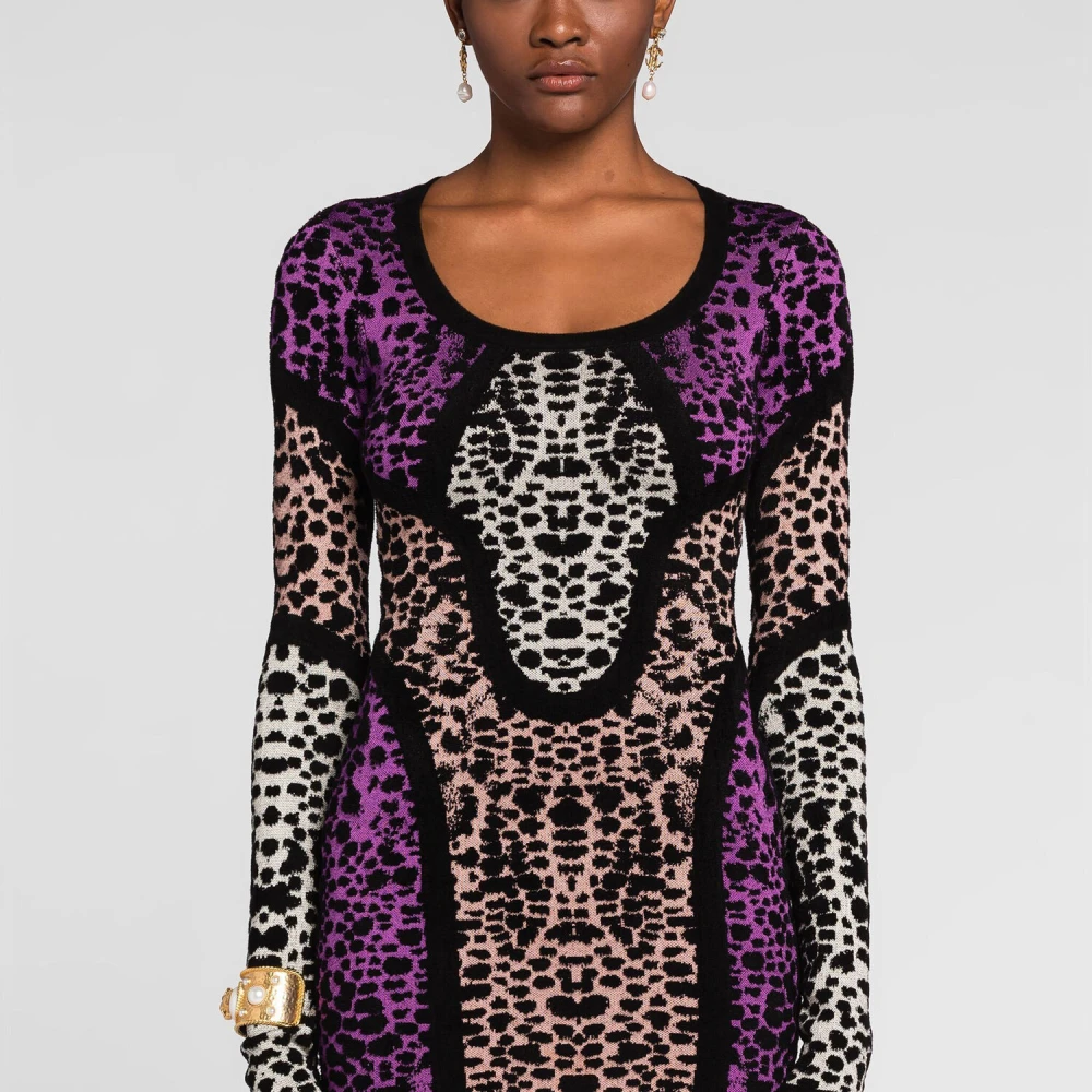 Roberto Cavalli Dierenprint Mini Jurk Bodycon Fit Multicolor Dames
