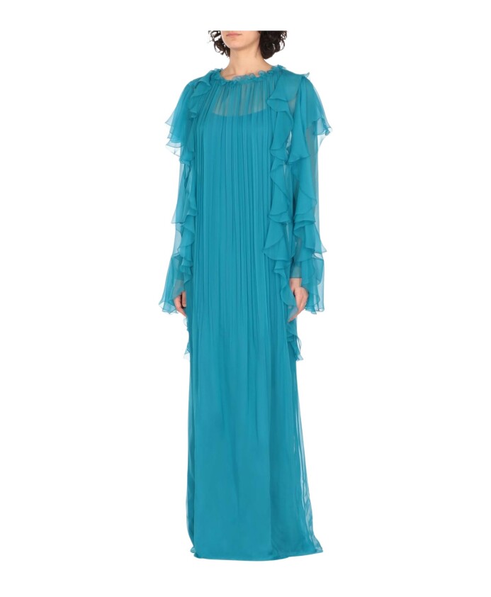 robe-midi-bleue-plissee-style-elegant