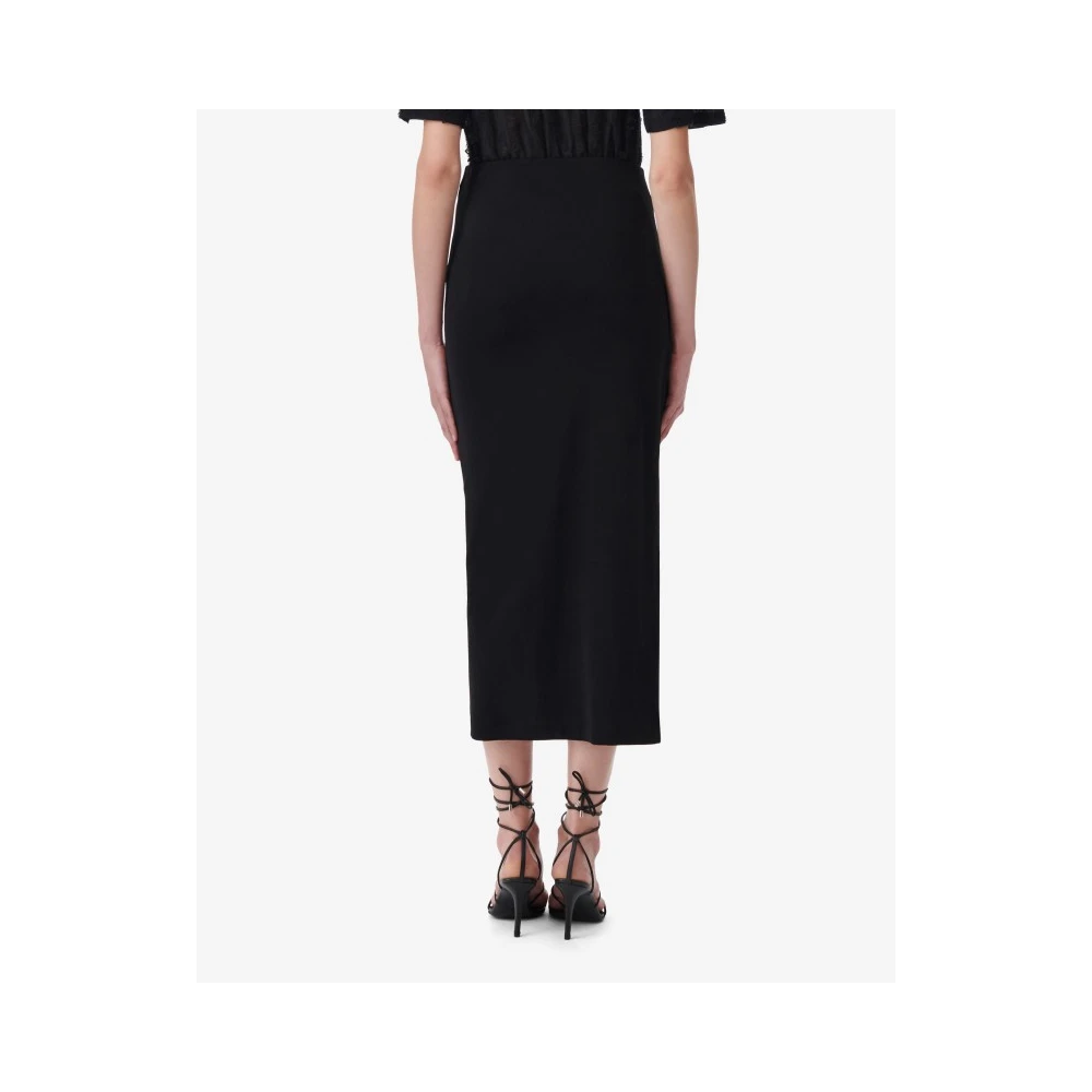 IRO Zwarte Jersey Midi Rok Gedrapeerde Taille Black Dames