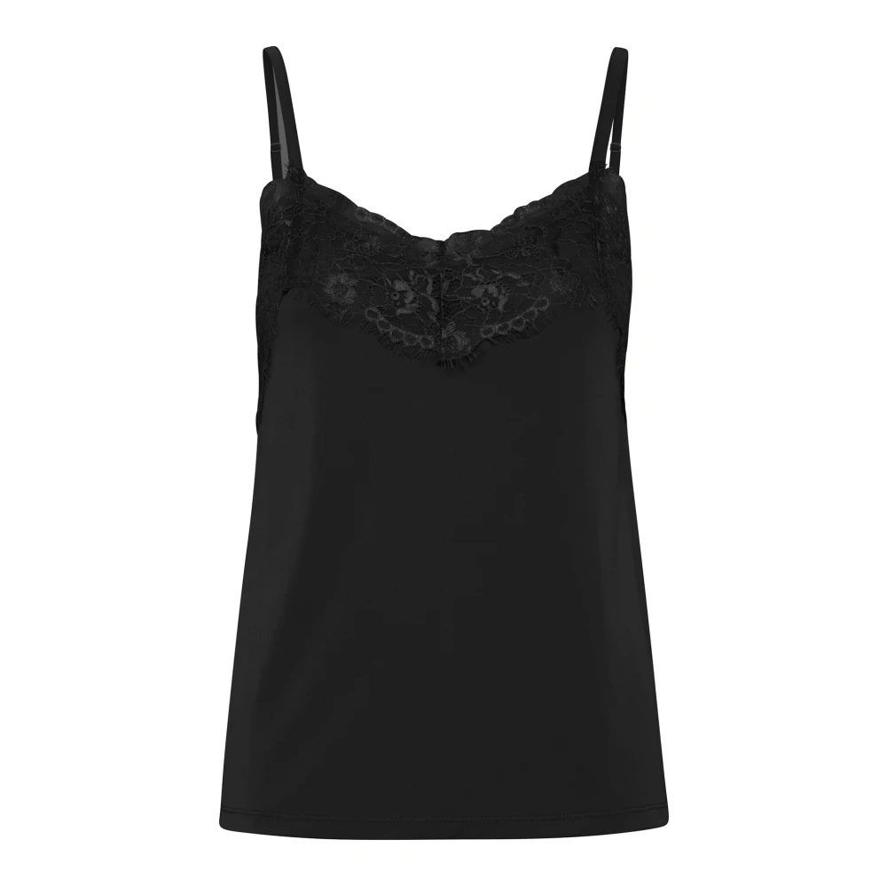Ichi Zwarte Kant Top & T-Shirts Black Dames